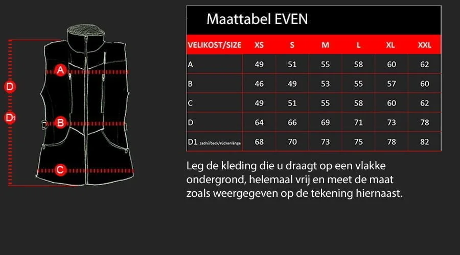 Maattabel voor honden vest EVEN