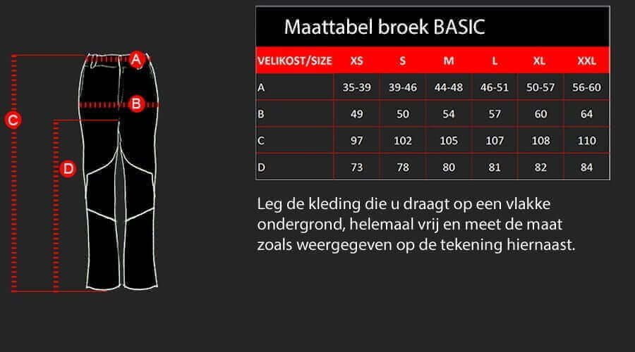 D4M Maattabel voor broek BASIC
