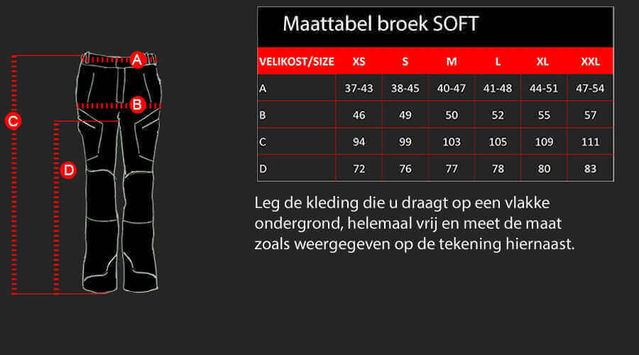 D4M Maattabel voor broek SOFT