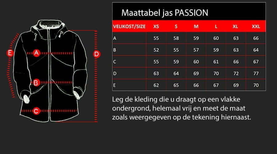 D4M Maattabel voor jas PASSION