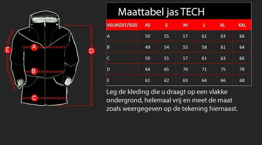 D4M Maattabel voor jas TECH